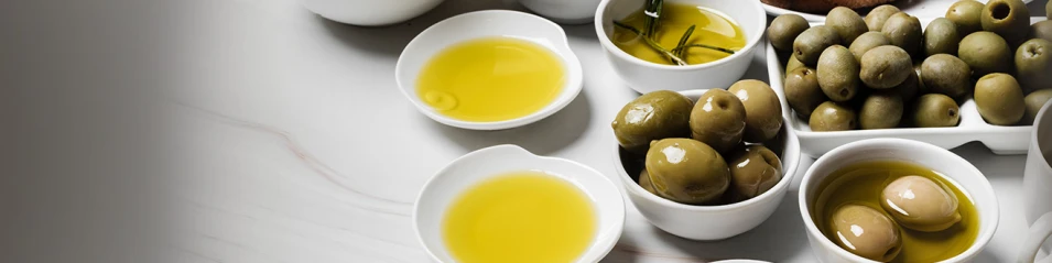 Olive oil, olives, balsamic vinegar, salt