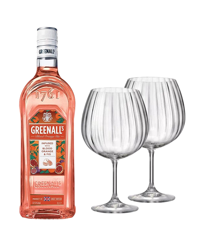 Джин Грийналс Червен Портокал и Смокиня +  2 бр. чаши Bohemia GIN