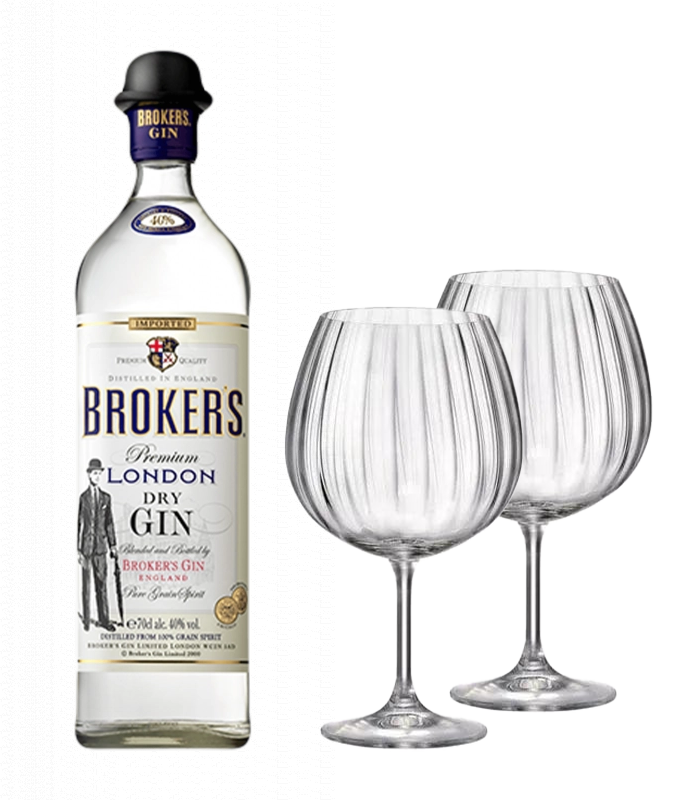 Brokers Gin 0.7L 40% + 2 Bohemia GIN Glasses
