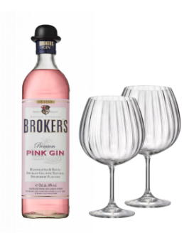 Brokers Pink Gin 40% + 2 Bohemia GIN Glasses